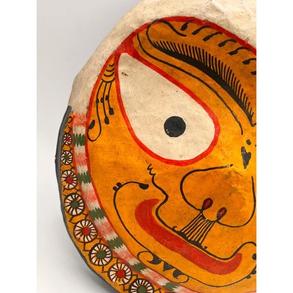Vintage Paper Mache Mask Jagannath Handcrafted With Folk Art Design India - Picture 6 of 9